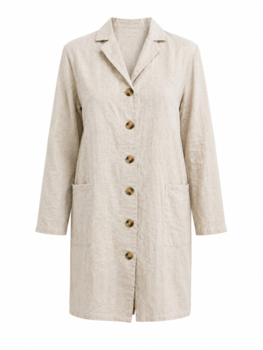 ROOLEE Linen Blend Blazer Dress Sz M Beige Button Front Long Sleeve Midi Capsule
